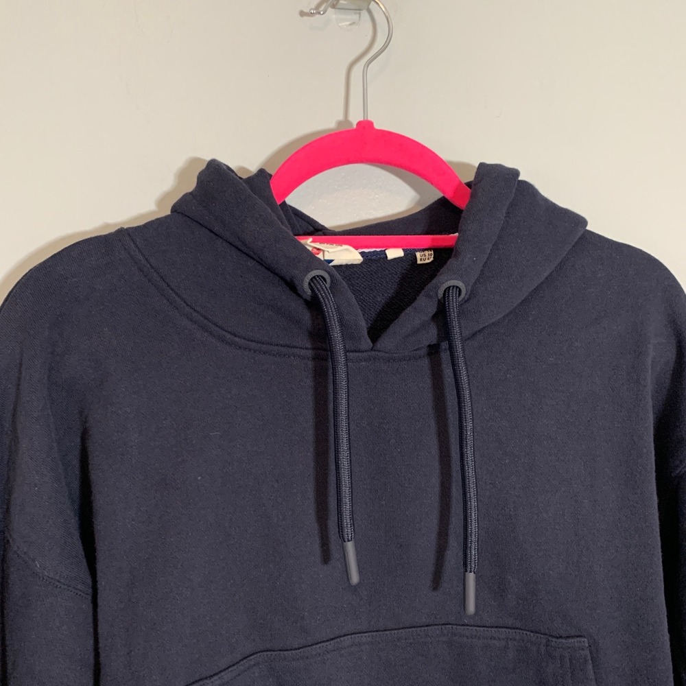 Superdry Navy Cropped Fitted Hoodie Athletic Logo Sleeve Pullover Women Small - Picture 5 of 10